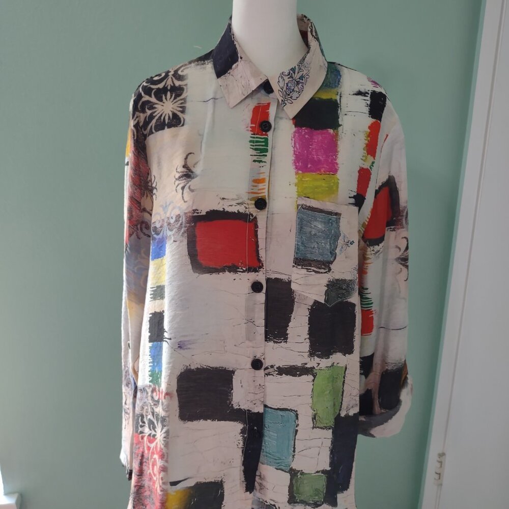 Shana Colorful Button Down Tunic Size Large - image 1